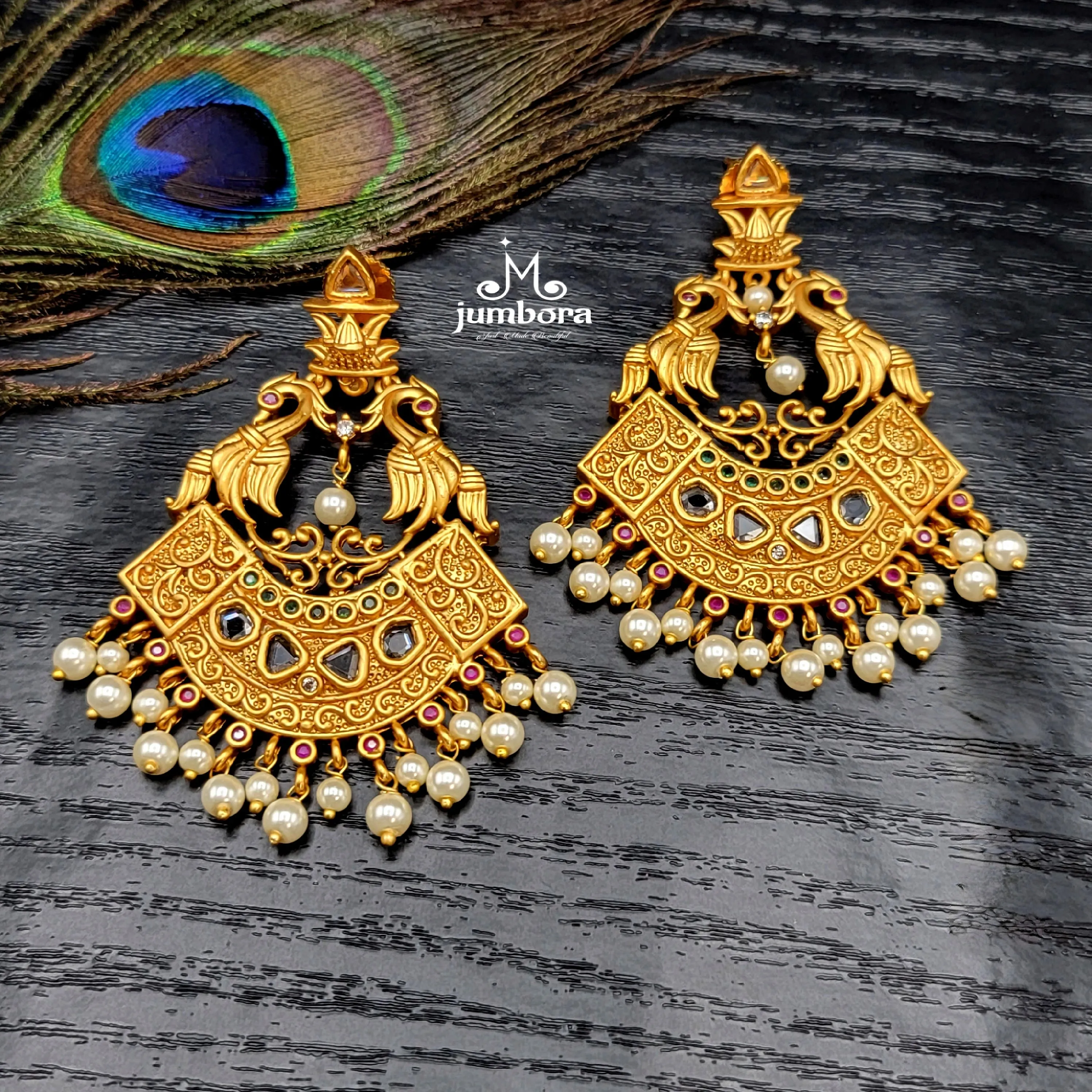 Matte Gold Peacock Uncut Diamond Alike Earring