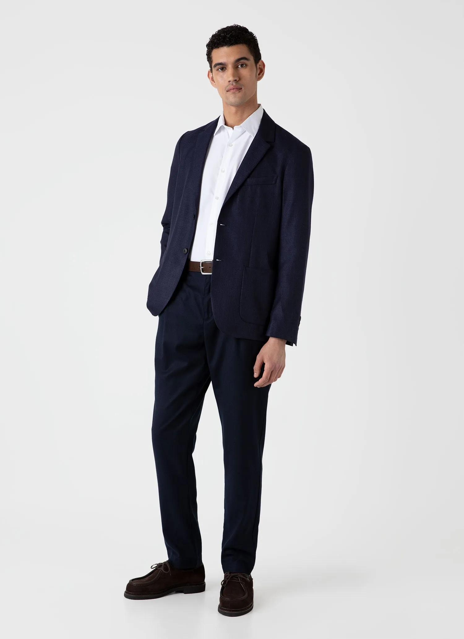 Men's Silk Linen Wool Blazer in Navy