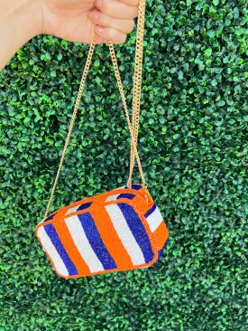 Orange White and Blue Beaded Crossbody