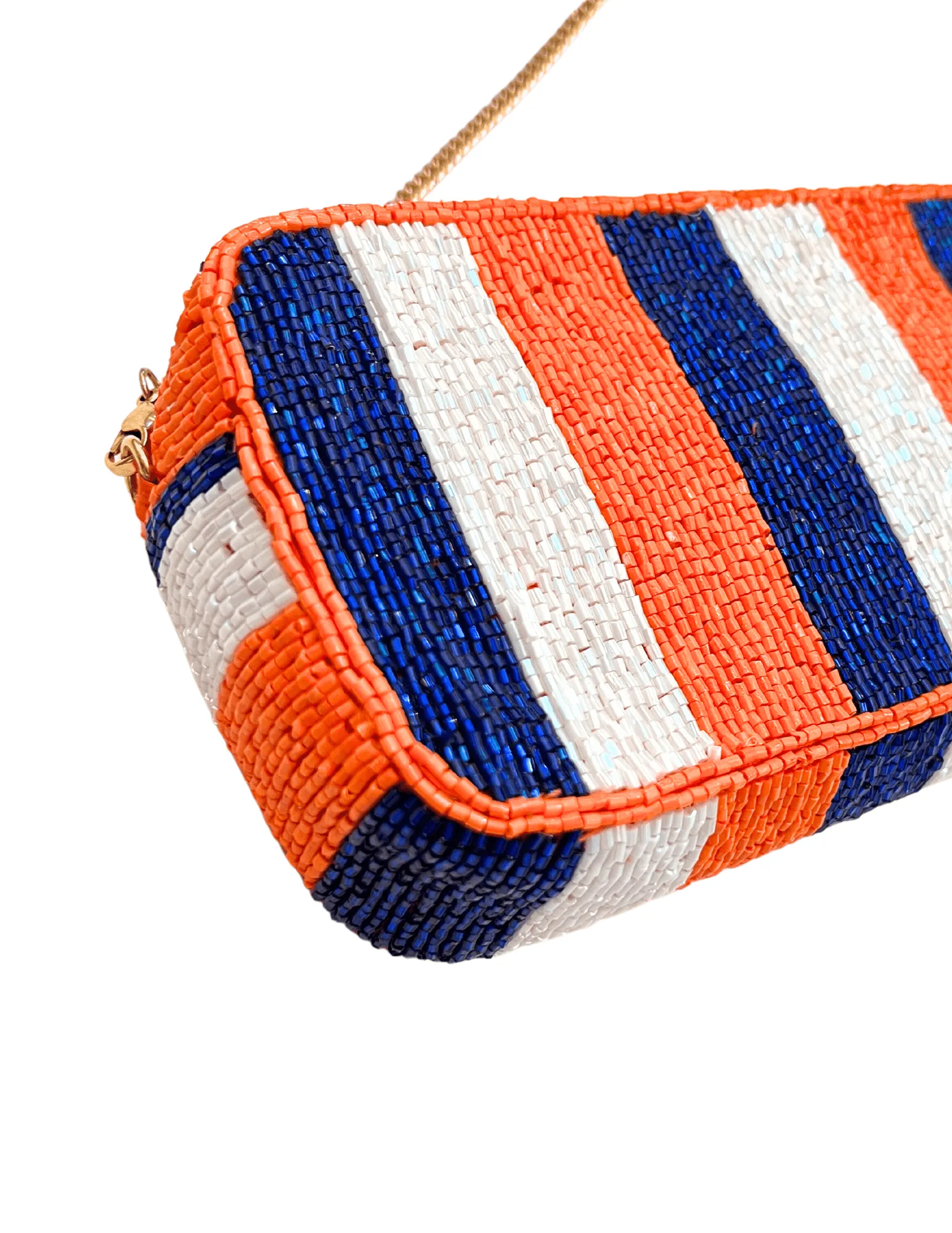 Orange White and Blue Beaded Crossbody