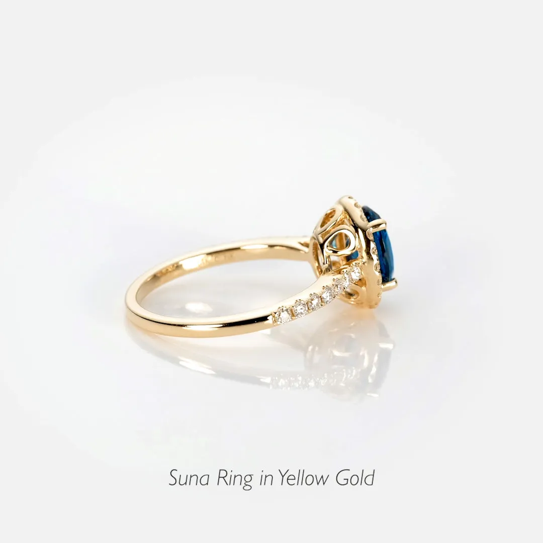 Oval London Blue Topaz Halo Ring Rose Gold - Suna