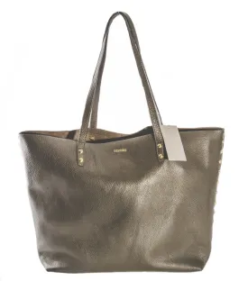 Pietro NYC Unlined Pebble Grain Studded Leather Tote in Charcoal Gray