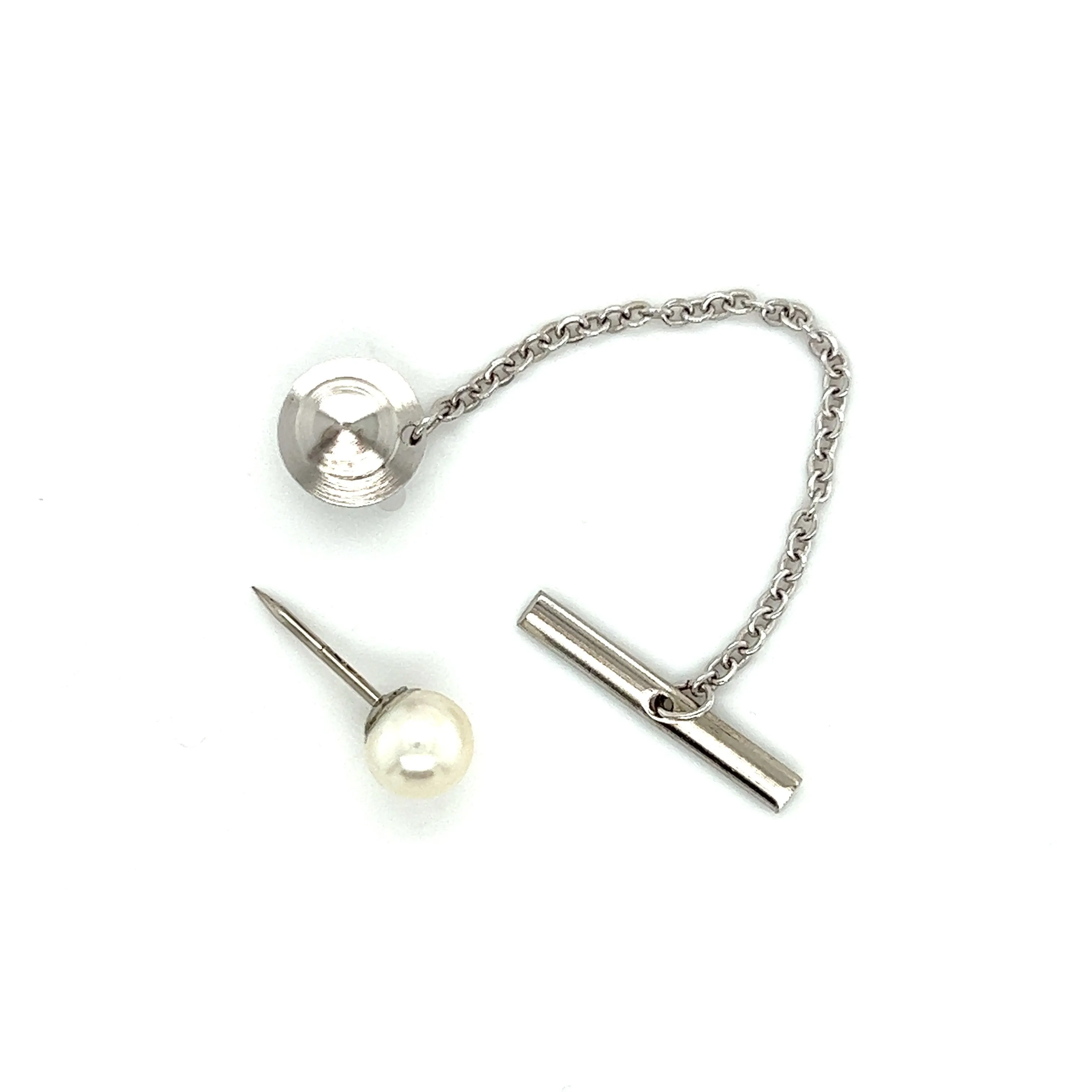 Pin Tie Tack with 6mm White Pearl in Sterling Silver