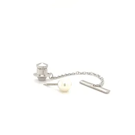 Pin Tie Tack with 6mm White Pearl in Sterling Silver