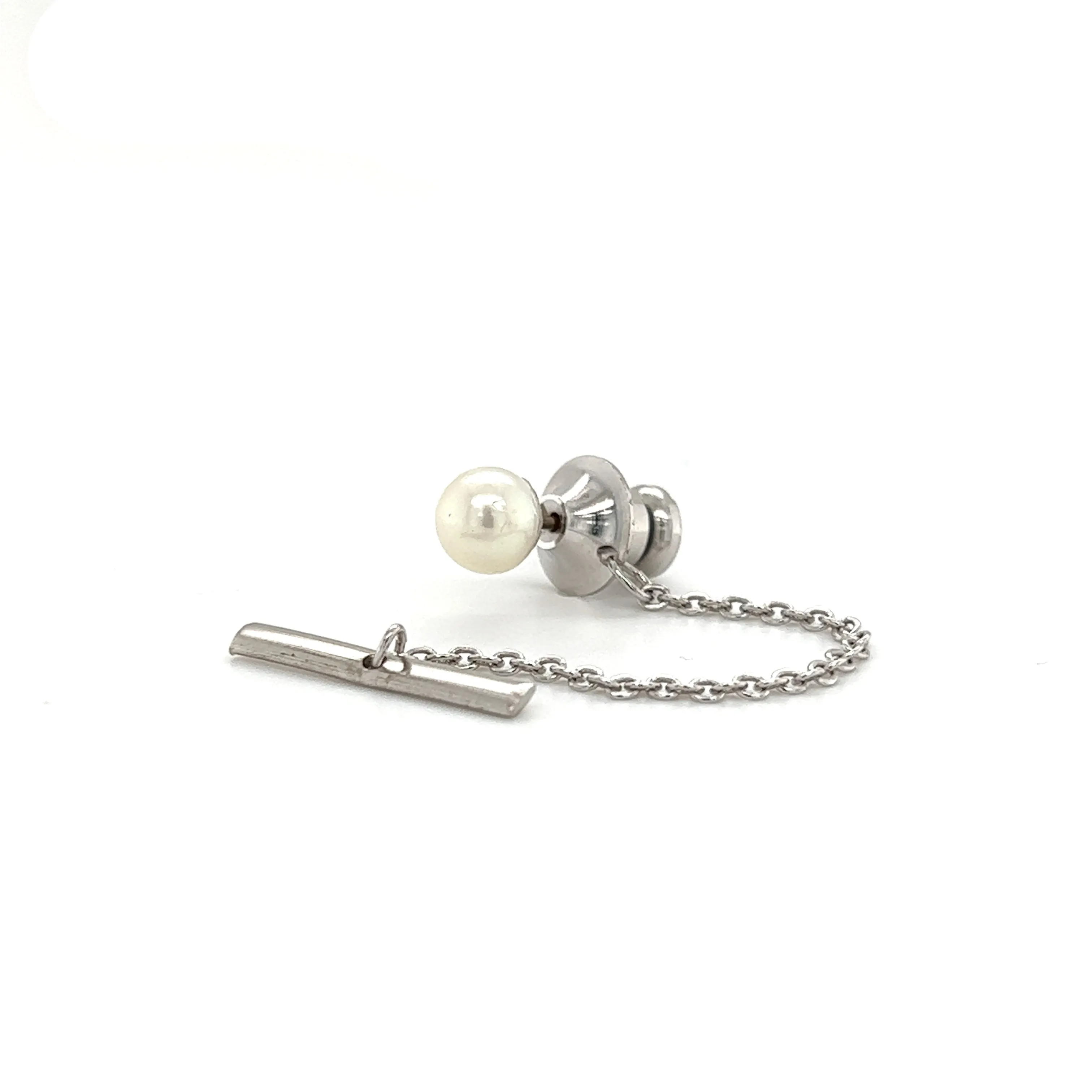 Pin Tie Tack with 6mm White Pearl in Sterling Silver