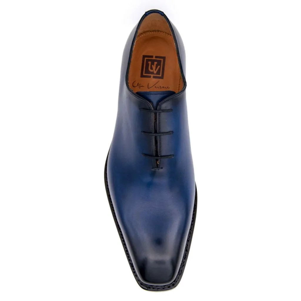 "Jason Sr" Burnished Calfskin Lace-Up Oxford Navy