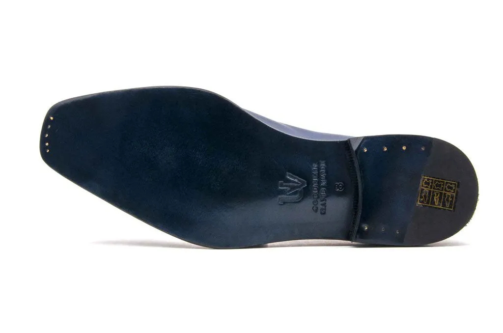 "Jason Sr" Burnished Calfskin Lace-Up Oxford Navy