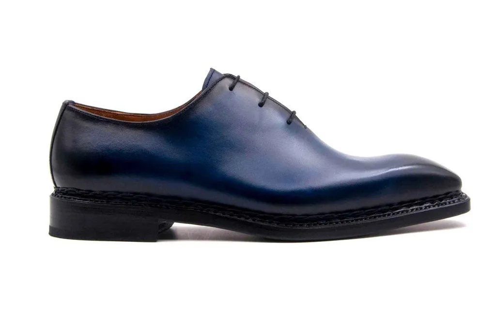 "Jason Sr" Burnished Calfskin Lace-Up Oxford Navy