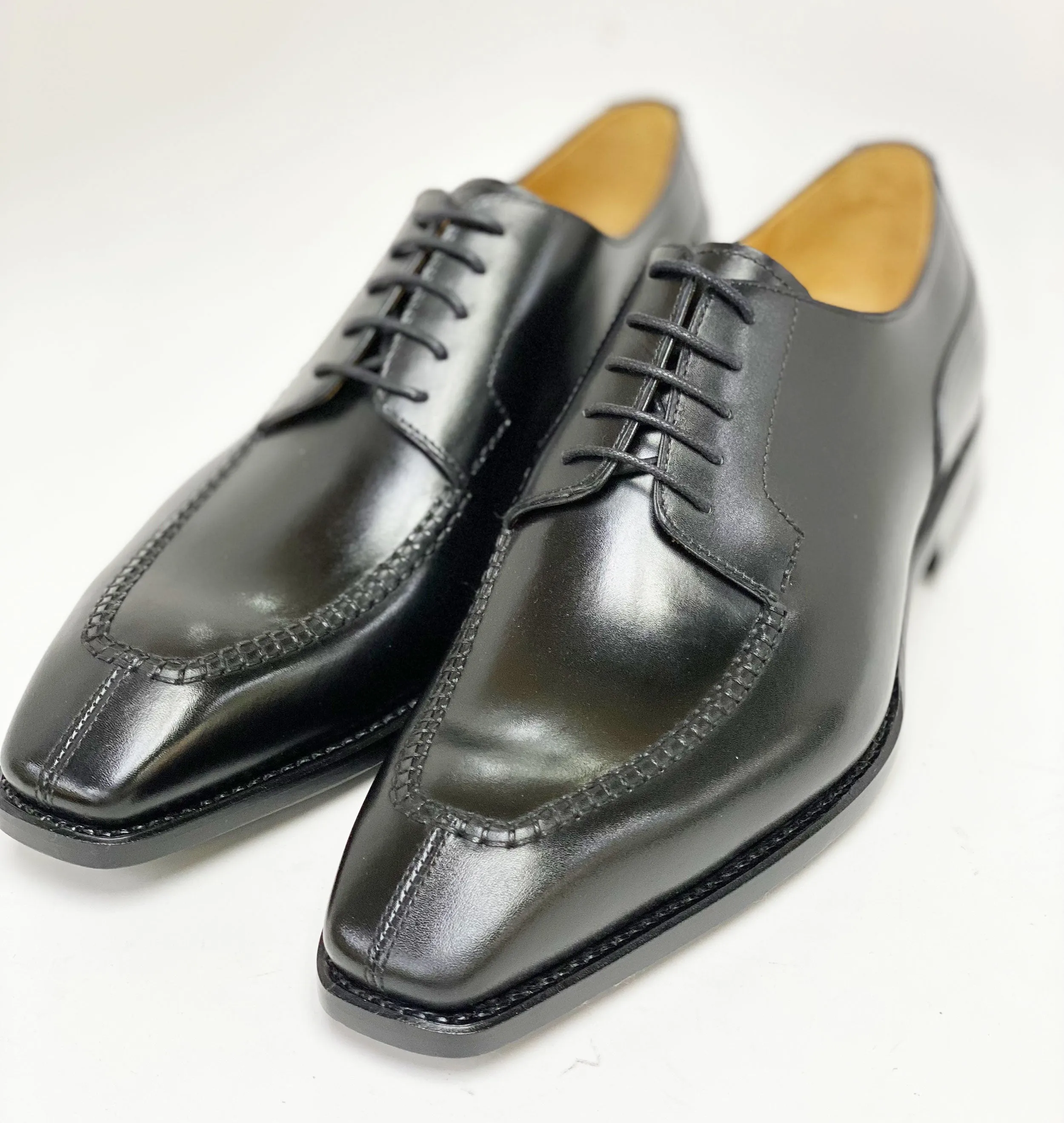 "Norman" Burnished Calfskin Lace-Up Split-Toe Oxford Black