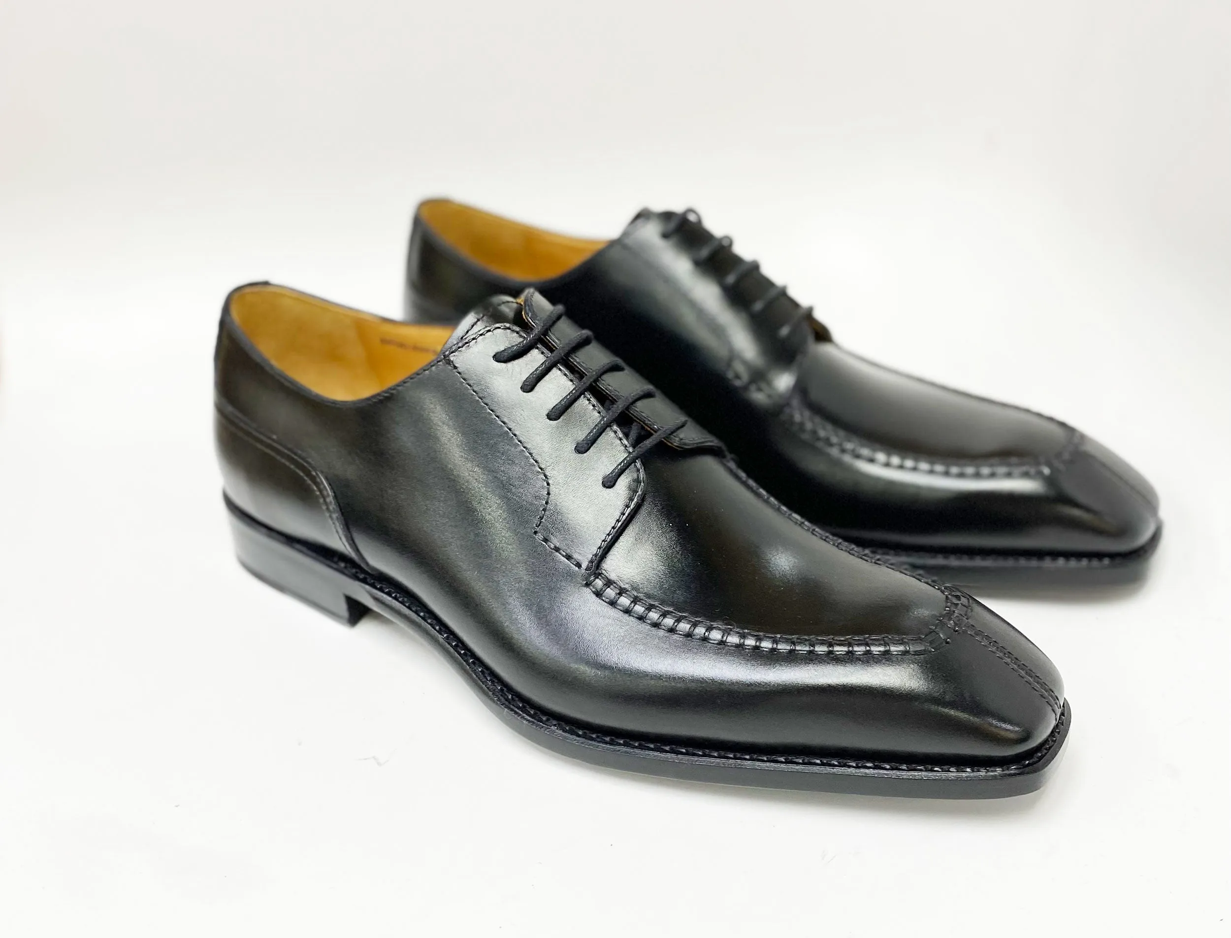 "Norman" Burnished Calfskin Lace-Up Split-Toe Oxford Black