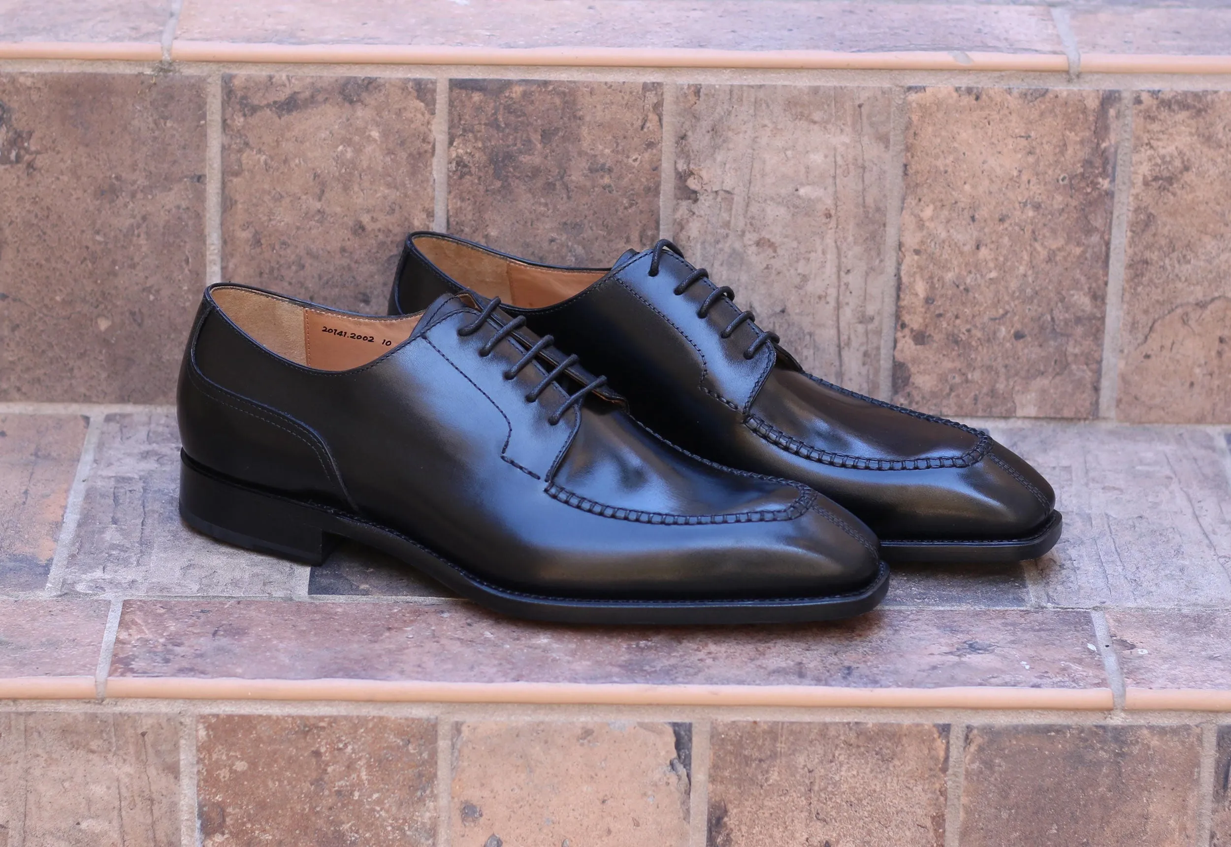 "Norman" Burnished Calfskin Lace-Up Split-Toe Oxford Black