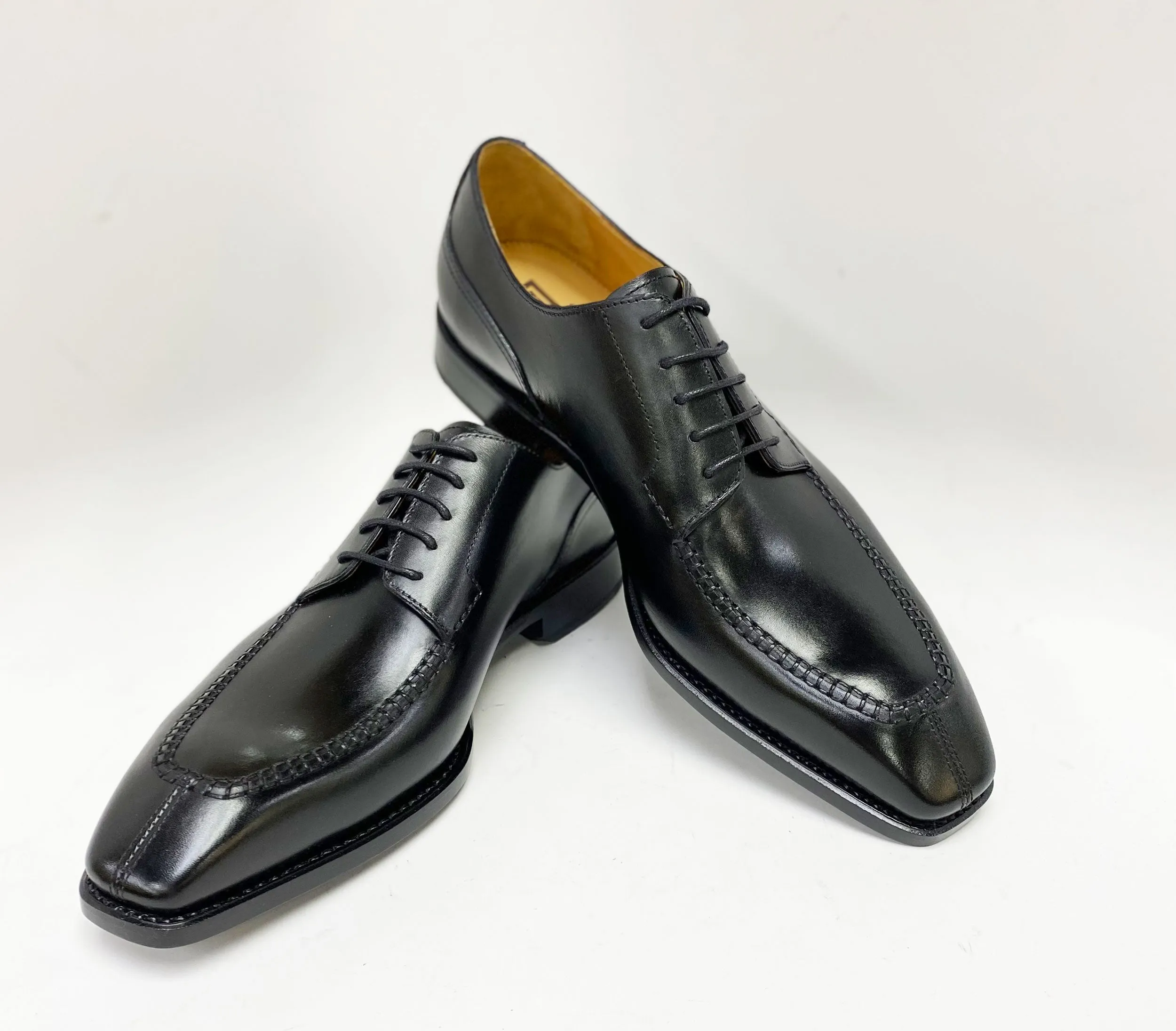 "Norman" Burnished Calfskin Lace-Up Split-Toe Oxford Black