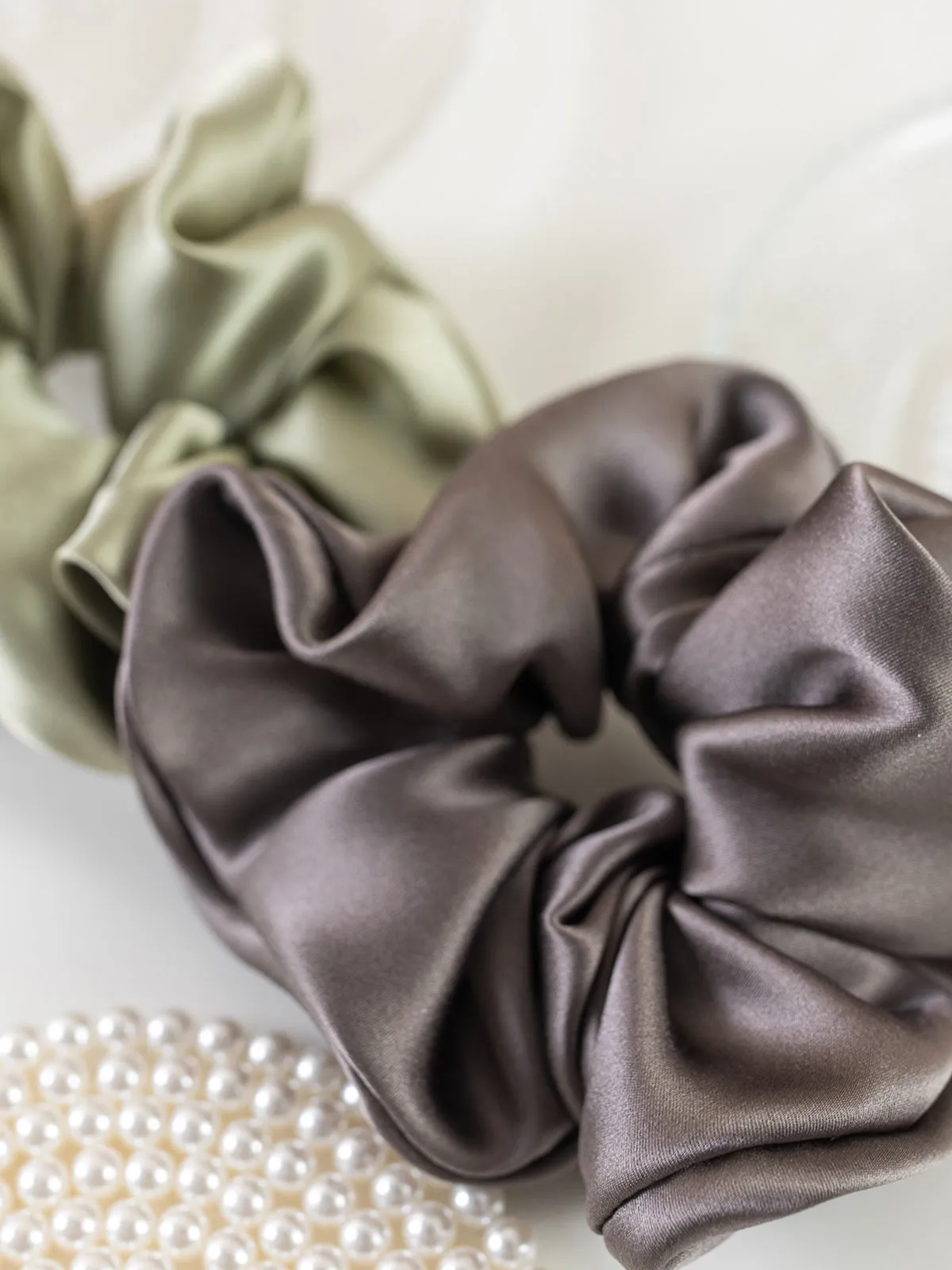 "Silken Hair" Silk Scrunchie Hair Tie - Dark Grey