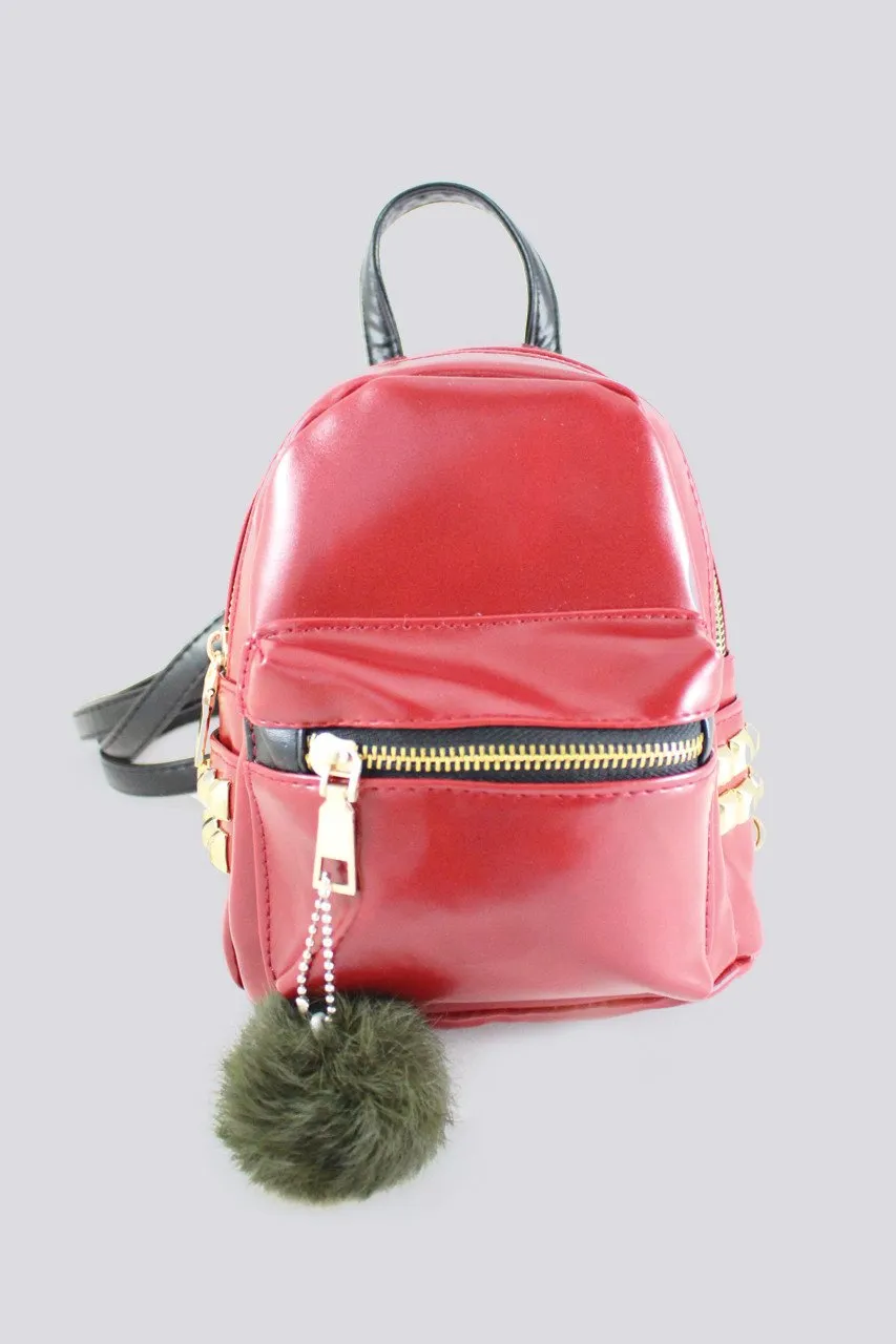 Red and Gold Studded Patent Leather Mini Backpack