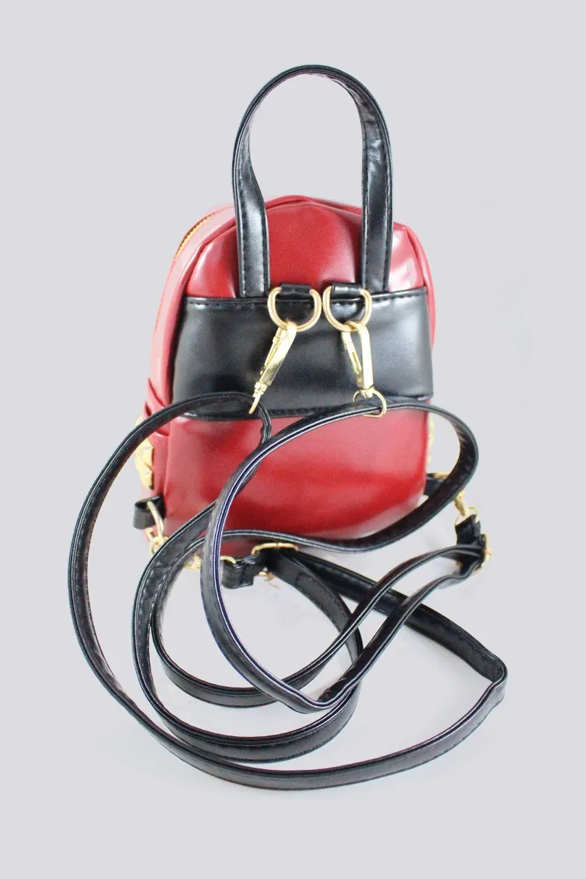 Red and Gold Studded Patent Leather Mini Backpack