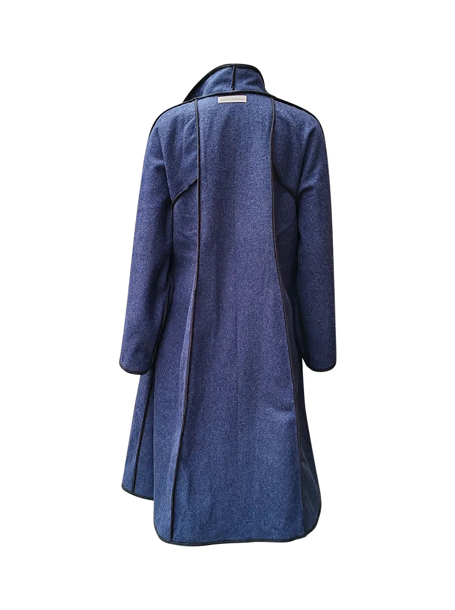 reversible recycled wool coat blue