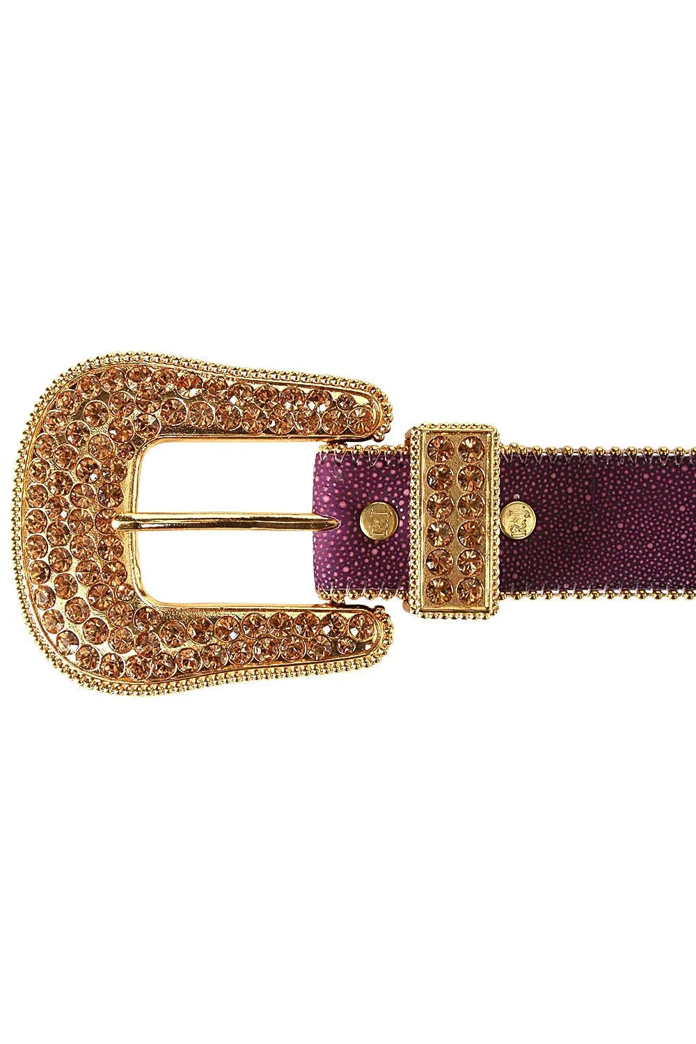 ROBIN'S JEAN CRYSTAL BELT IN PURPLE LIZARD WITH GOLD