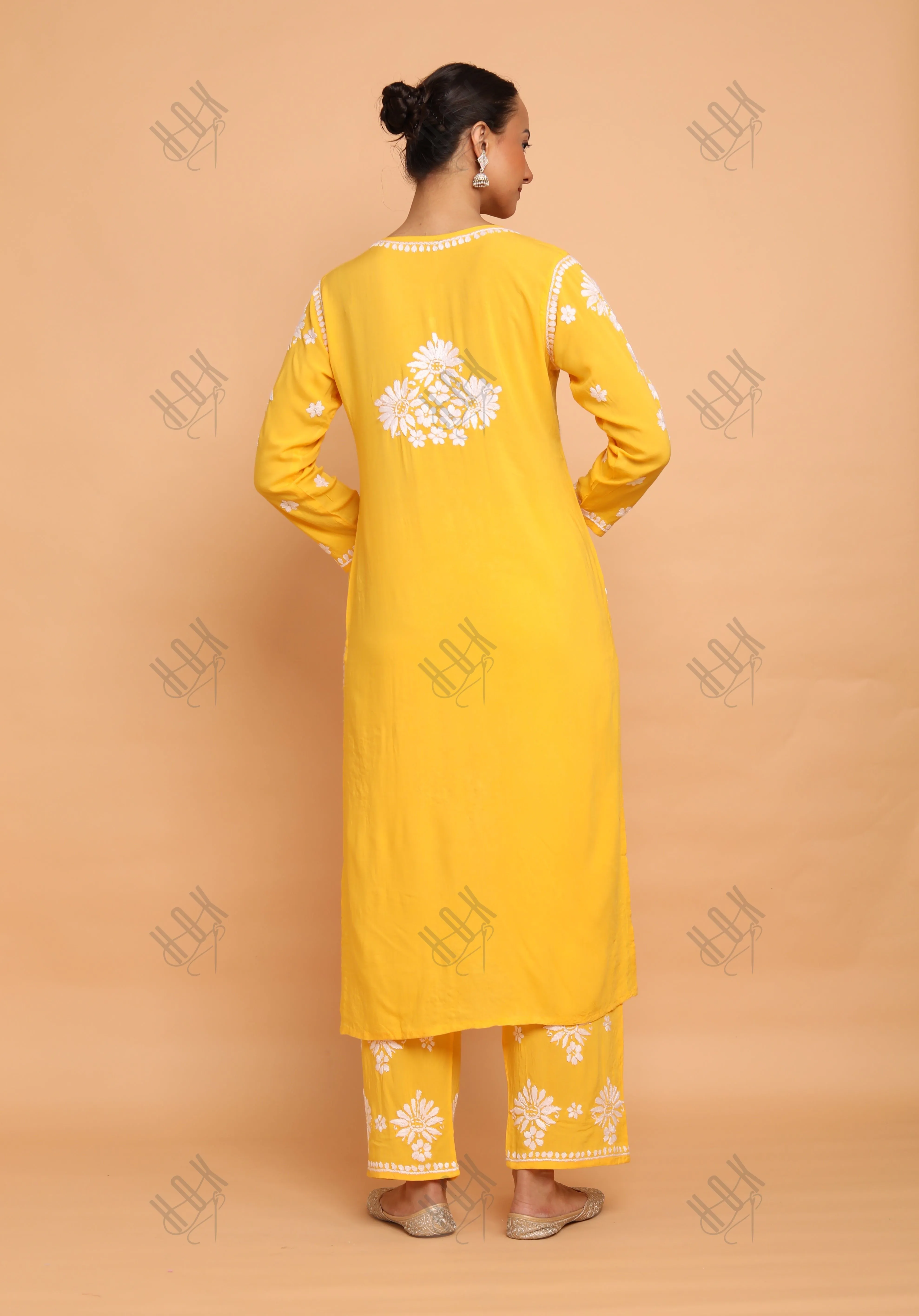 Saba Chikankari Modal Cotton Kurta Set - Mustard