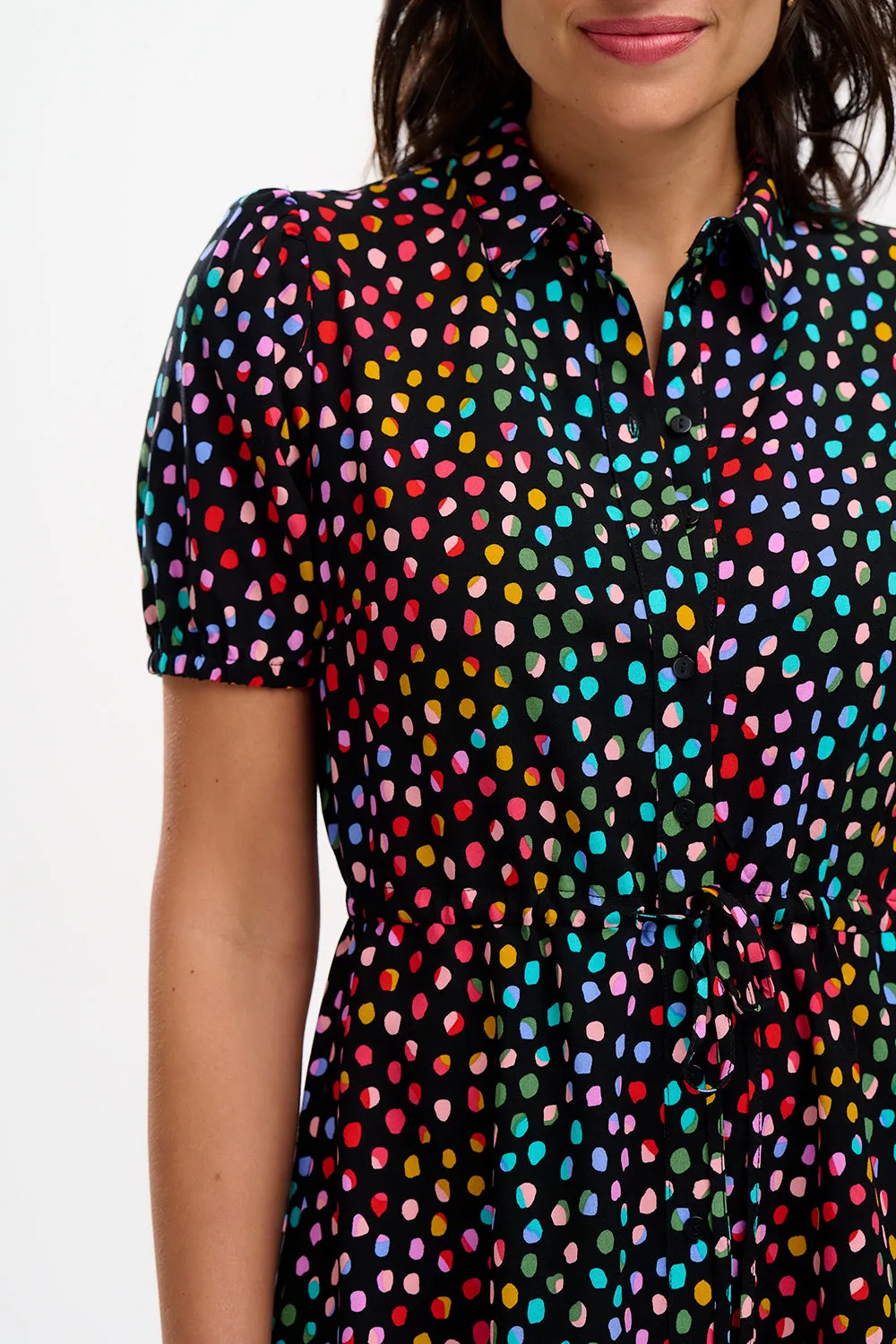 Salma Mini Shirt Dress - Black, Rainbow Pebbles