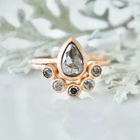 Salt and Pepper Rose Cut Diamond Bridal Set Rose Gold - Rose Gold Grey Diamond Bridal Set - Grey