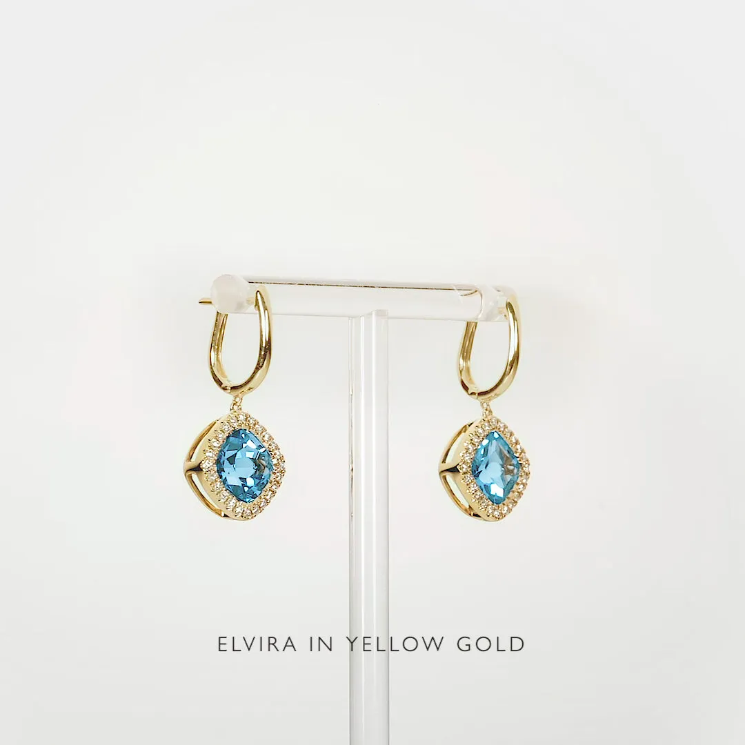 Swiss Blue Topaz and Diamond Halo Drop Earrings Rose Gold - Elvira