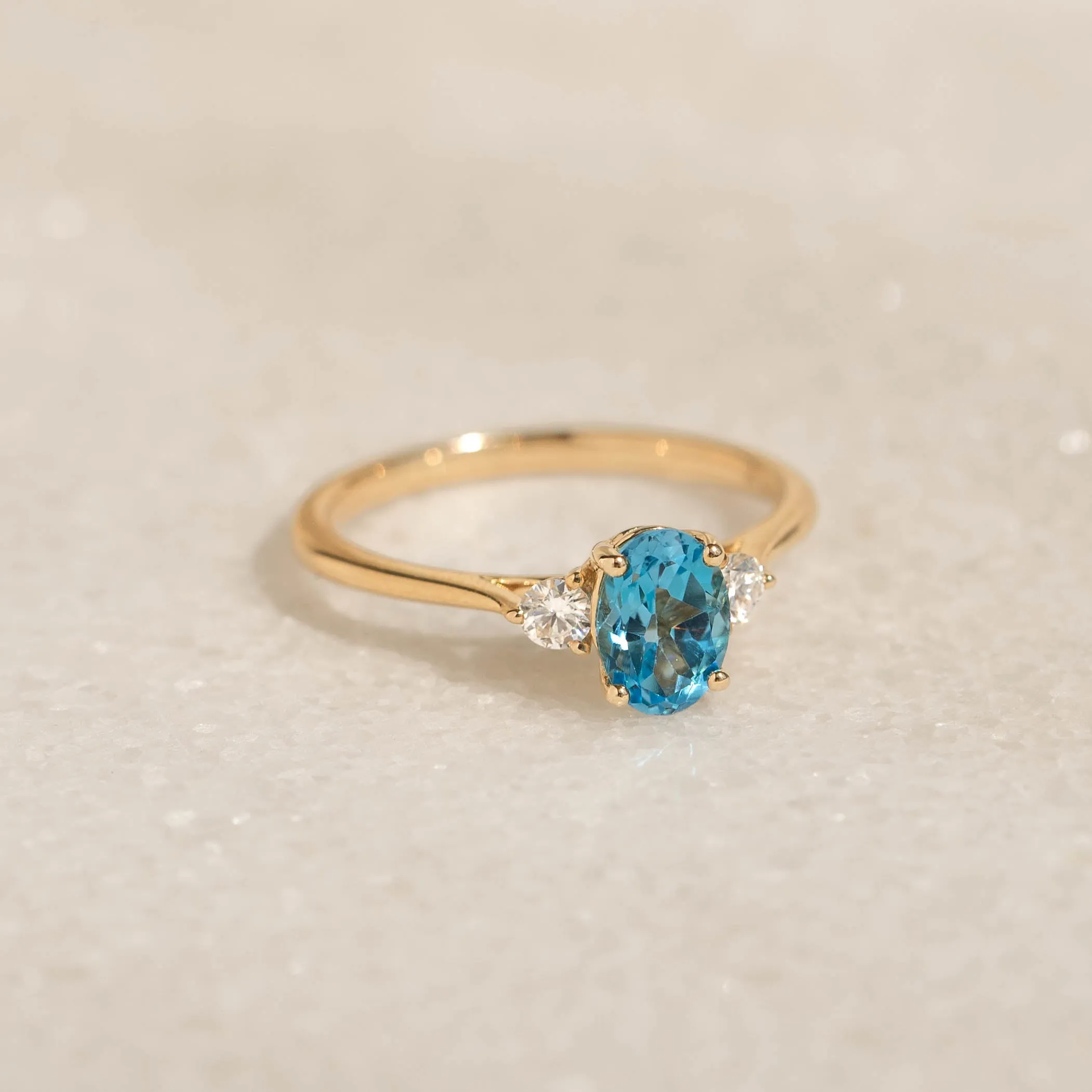 Swiss Blue Topaz and Diamond Ring 14k Gold - Kindra