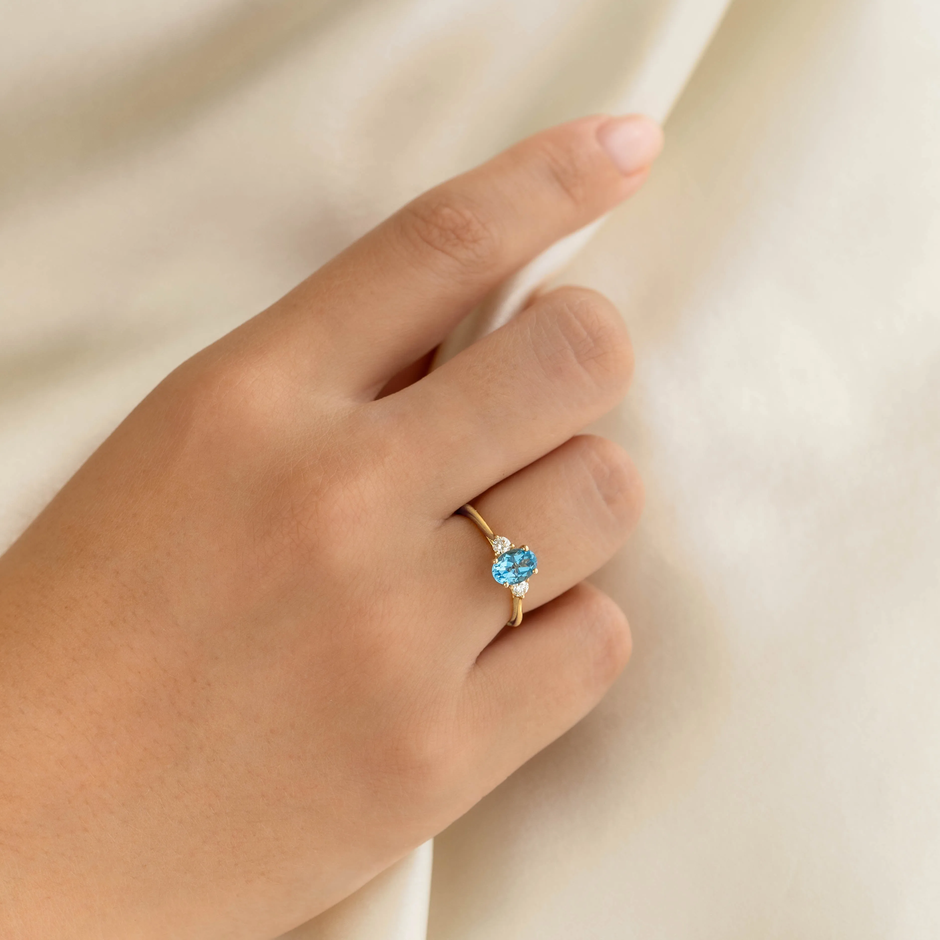 Swiss Blue Topaz and Diamond Ring 14k Gold - Kindra