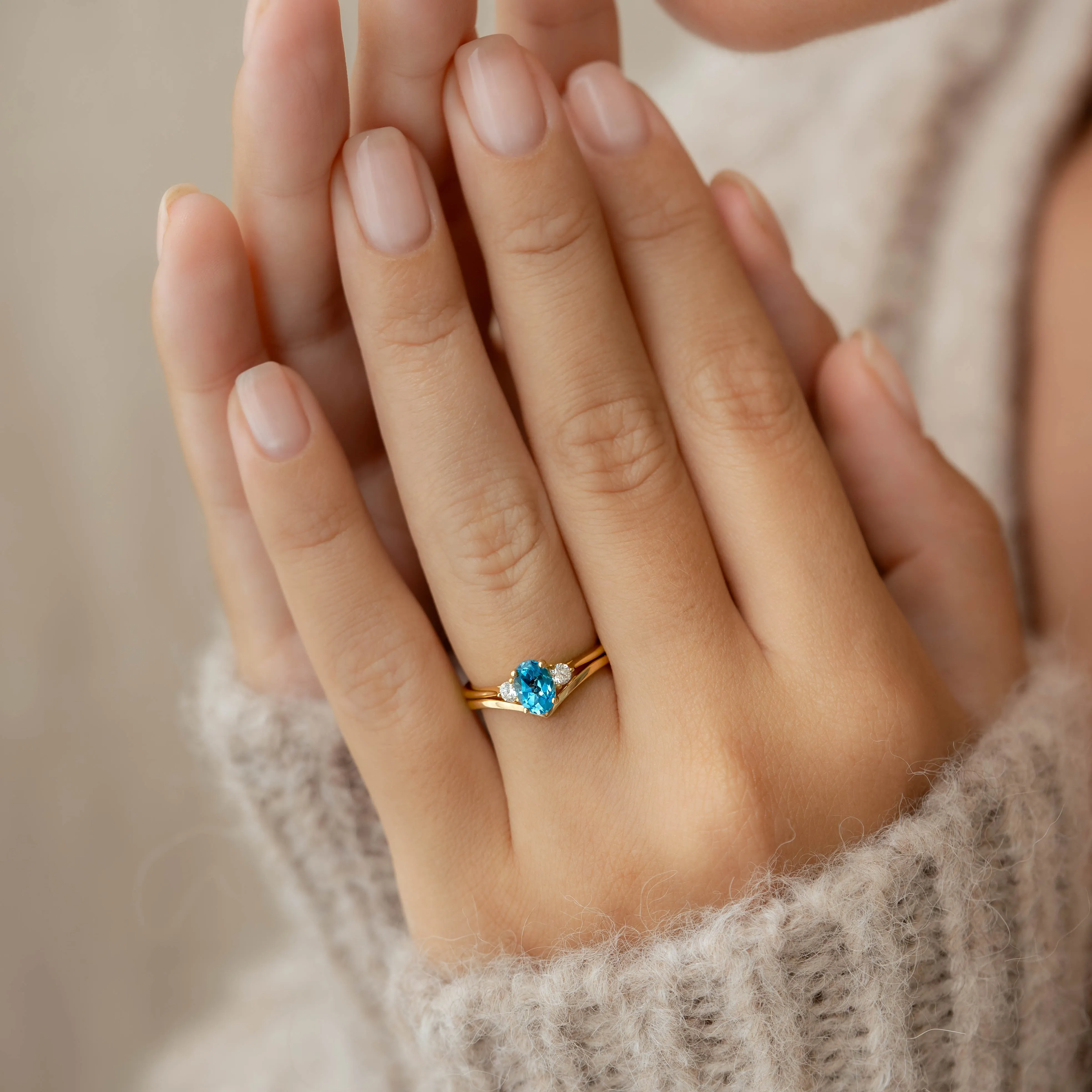 Swiss Blue Topaz and Diamond Ring White Gold - Kindra