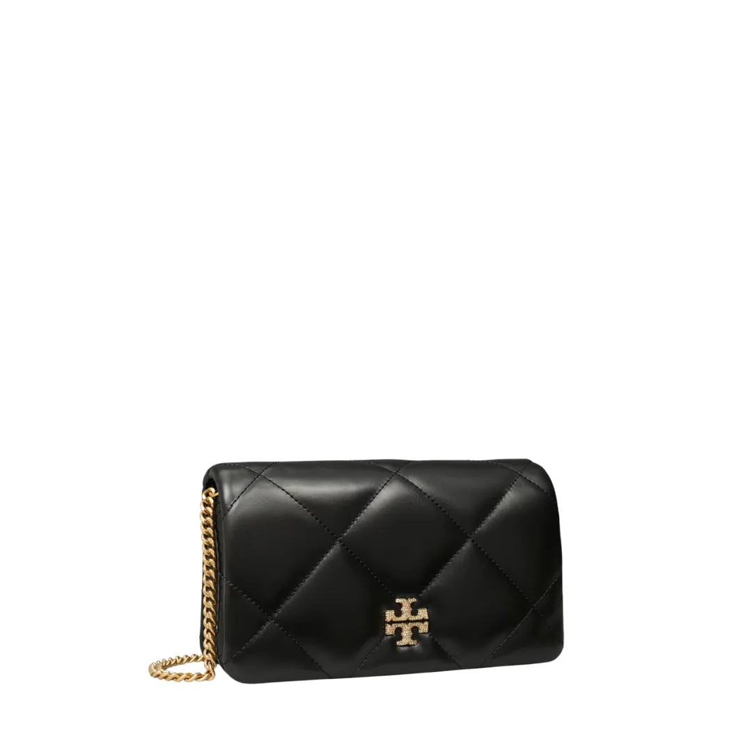 Tory Burch Kira Pave Logo Diamond Quilt Chain Wallet - Black