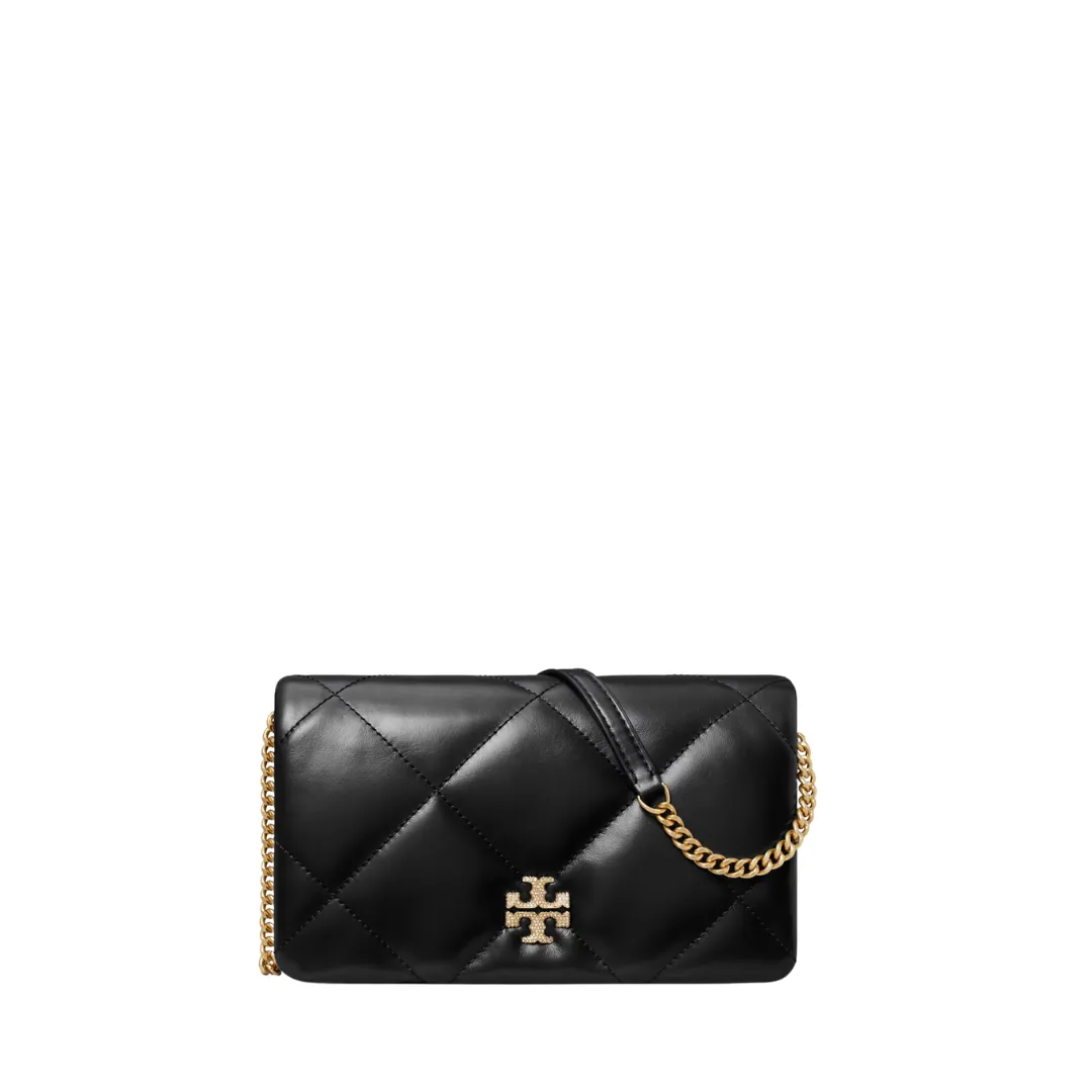 Tory Burch Kira Pave Logo Diamond Quilt Chain Wallet - Black