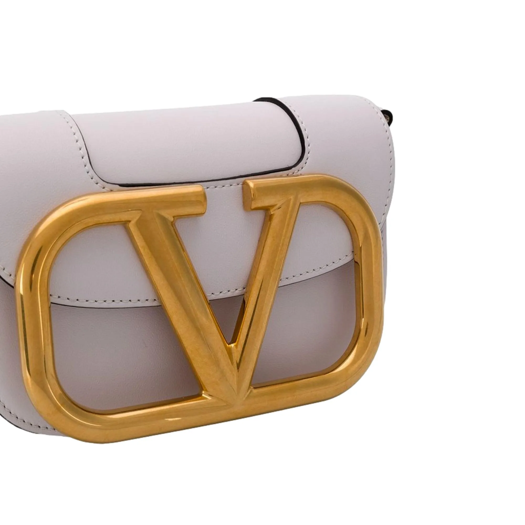 Valentino Garavani Supervee Ivory Leather Small Crossbody Bag