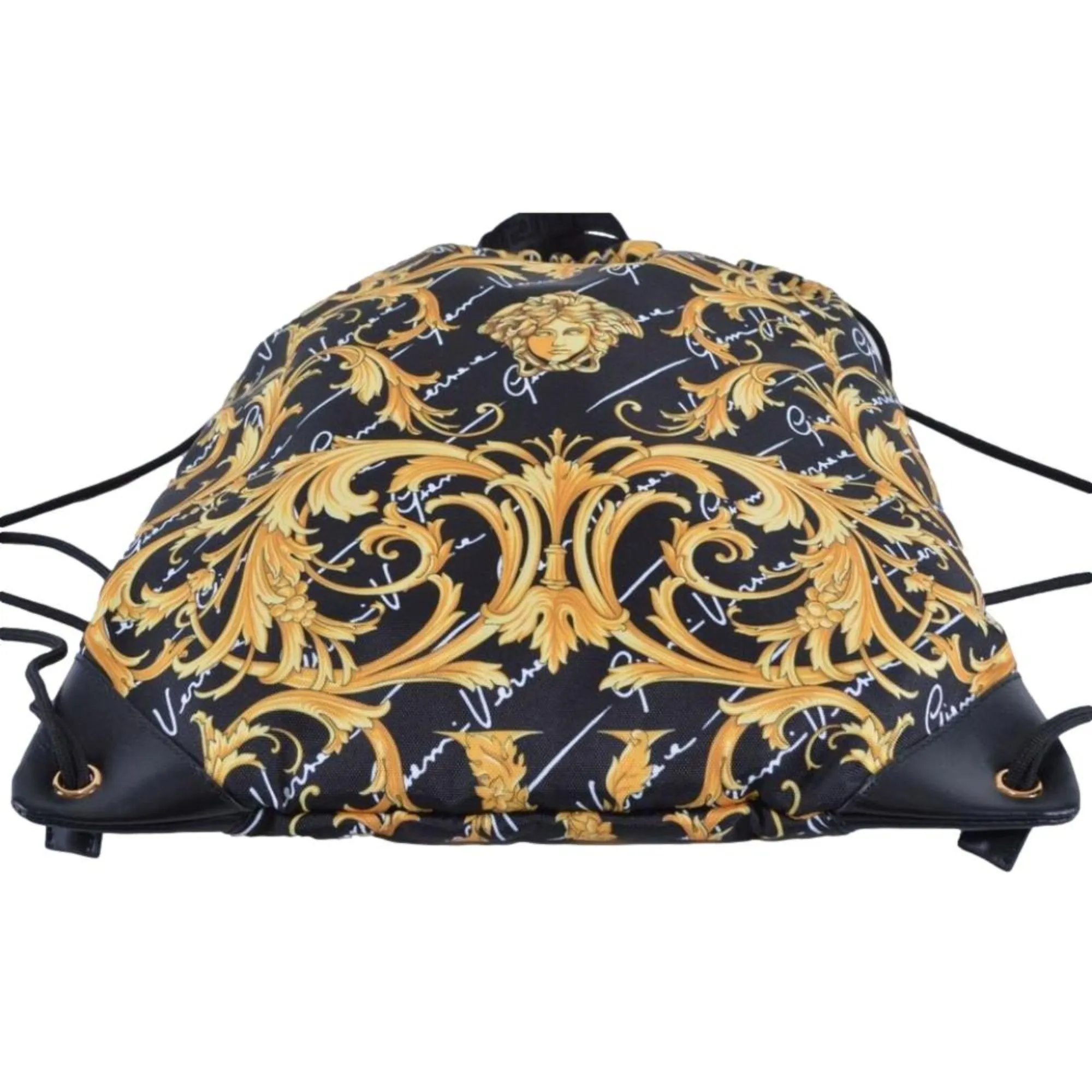 Versace Black Nylon Barocco Signature Print Drawstring Backpack