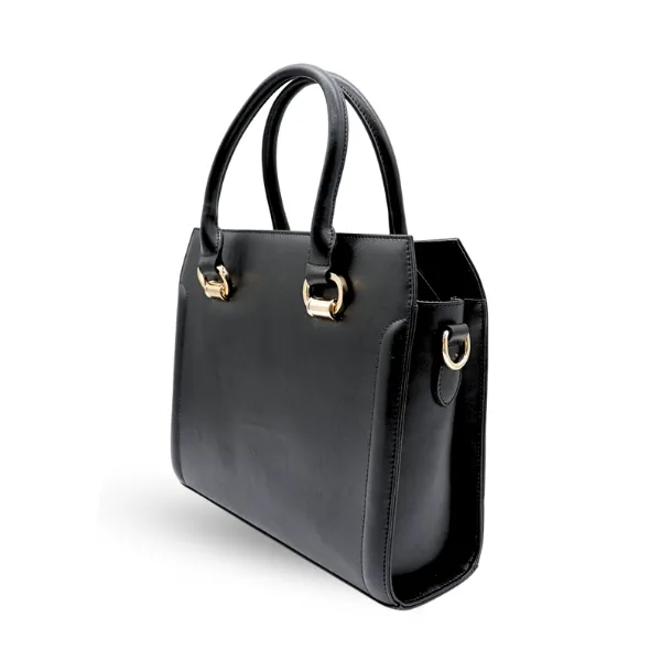 VICTORIA - Womens Black Genuine Leather Office Handbag Work Tote Bag