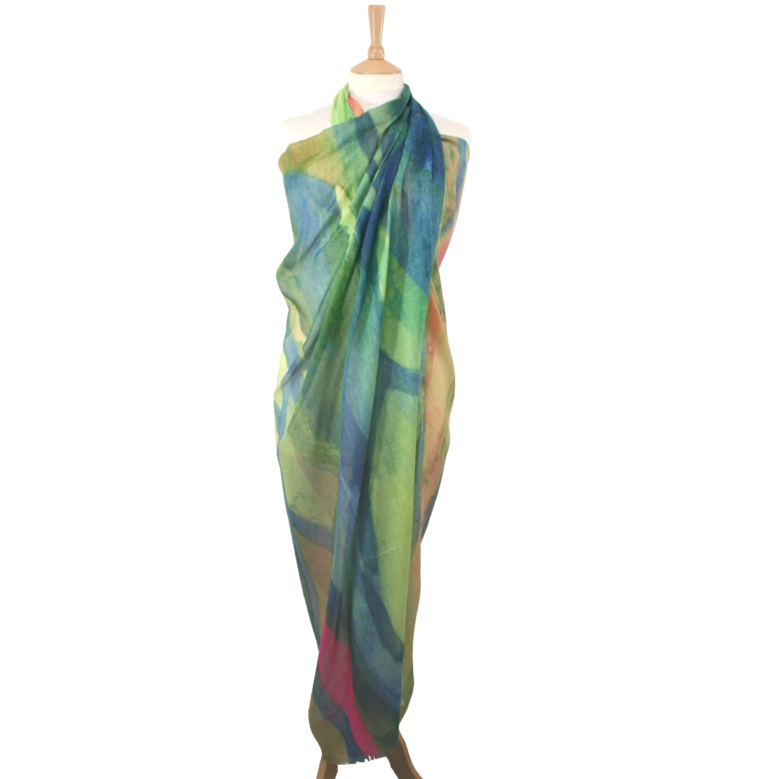 Watercolour Scene Large Scarf/Sarong - Green (140x180cm)