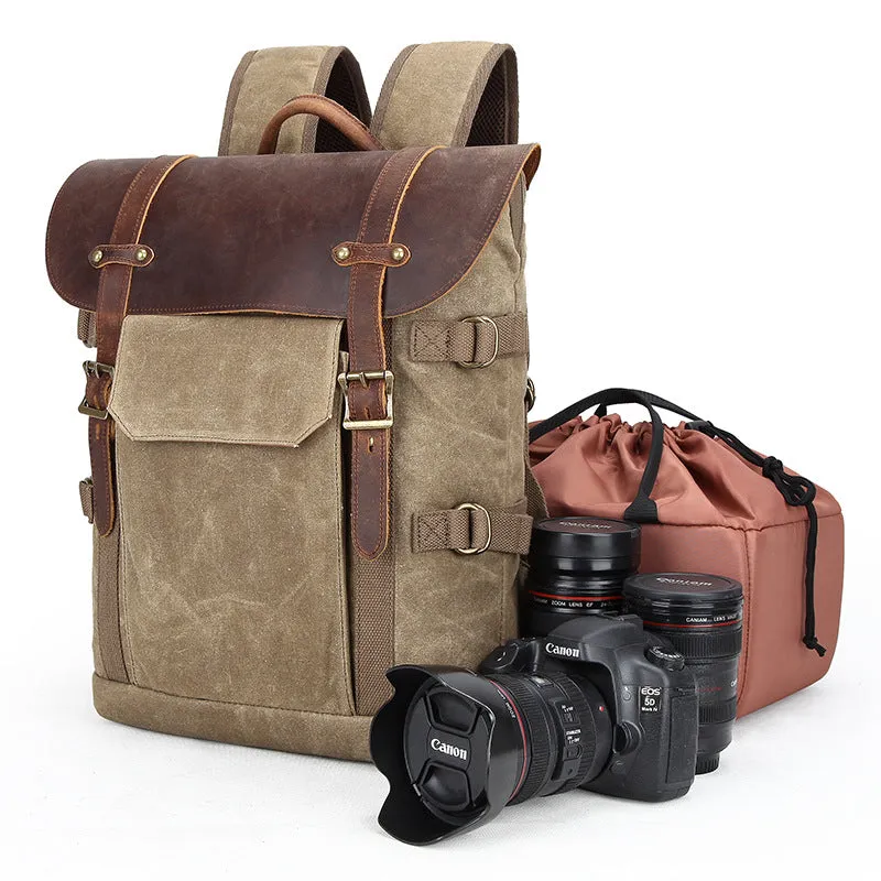 Waterproof Canvas DSLR Camera Backpack Waxed Canvas Travel Backpack Laptop Backpack