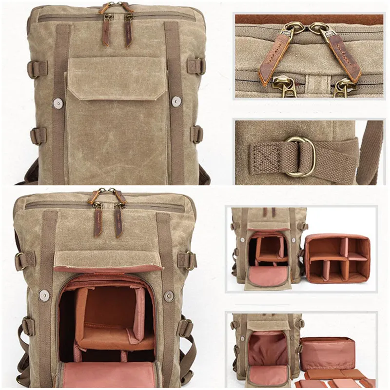 Waterproof Canvas DSLR Camera Backpack Waxed Canvas Travel Backpack Laptop Backpack