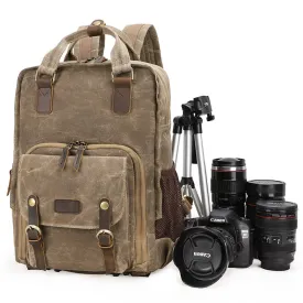 Waxed Canvas Camera Backpack Vintage DSLR Camera Backpack Travel Backpack