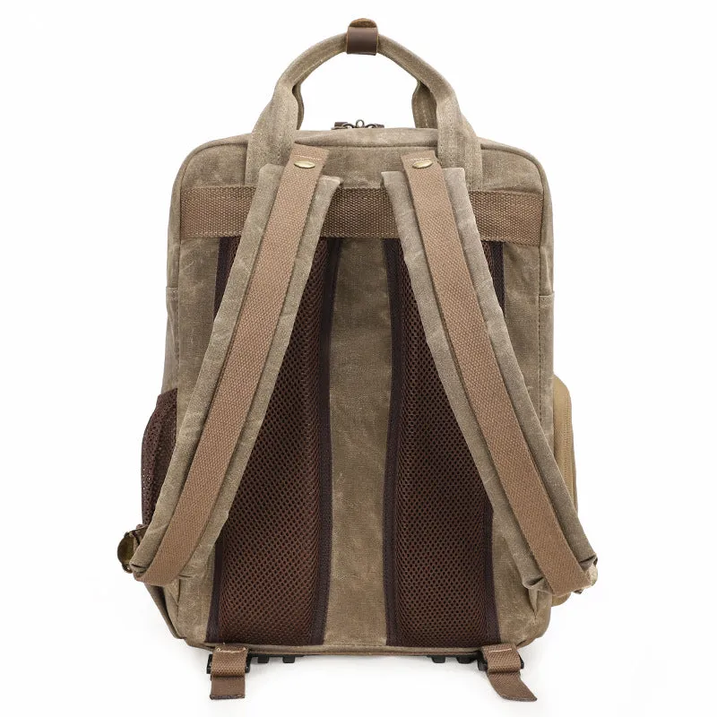 Waxed Canvas Camera Backpack Vintage DSLR Camera Backpack Travel Backpack