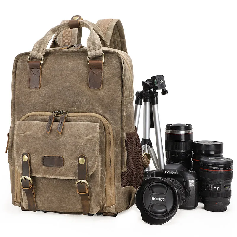 Waxed Canvas Camera Backpack Vintage DSLR Camera Backpack Travel Backpack