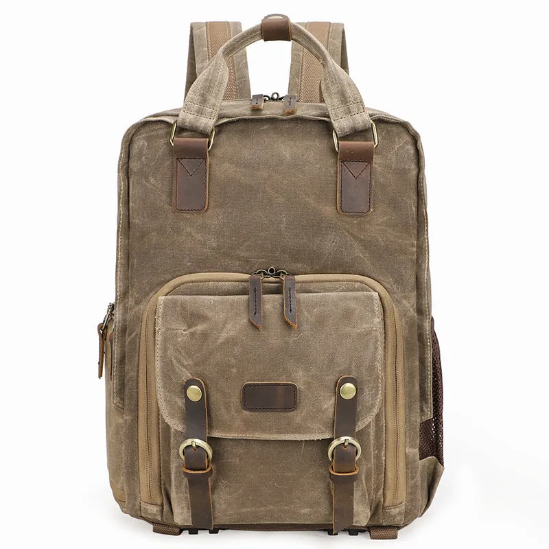 Waxed Canvas Camera Backpack Vintage DSLR Camera Backpack Travel Backpack