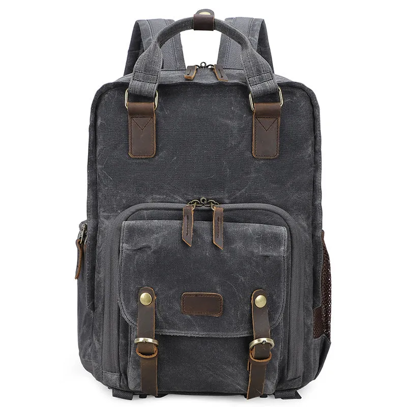 Waxed Canvas Camera Backpack Vintage DSLR Camera Backpack Travel Backpack