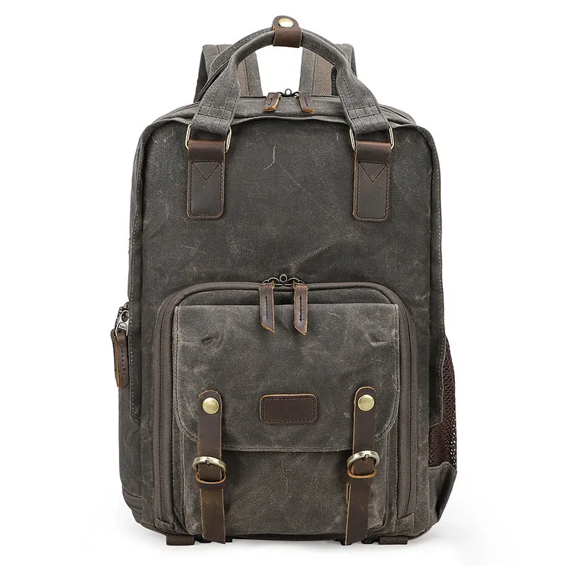 Waxed Canvas Camera Backpack Vintage DSLR Camera Backpack Travel Backpack