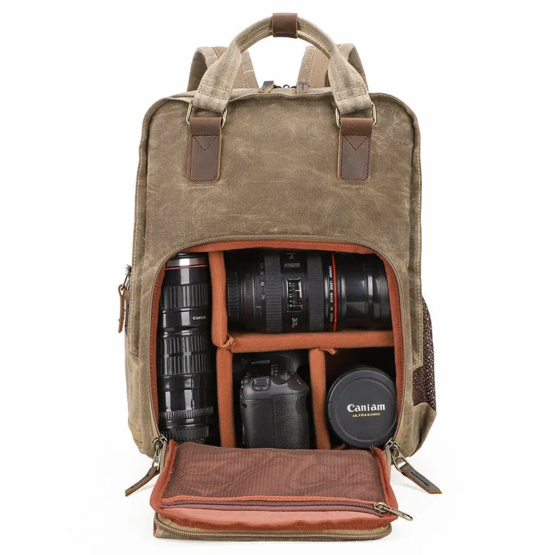 Waxed Canvas Camera Backpack Vintage DSLR Camera Backpack Travel Backpack