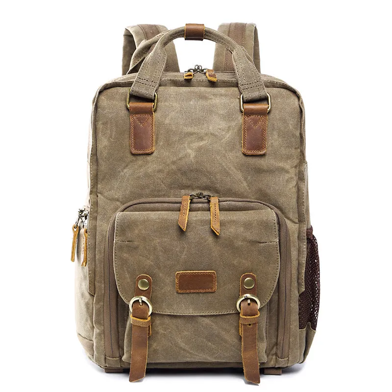 Waxed Canvas Travel Backpack DSLR Camera Backpack Casual School Backpack Q272