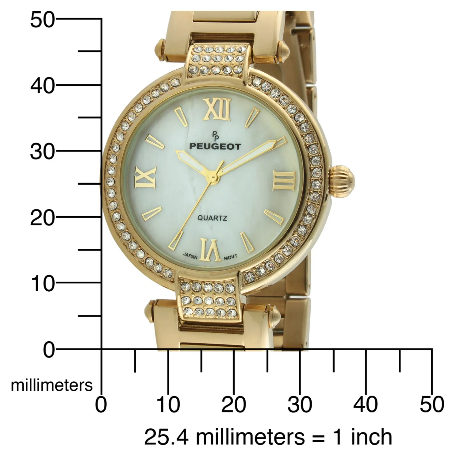 Women 38mm  Gold Plated Bracelet Watch With Crystal Bezel