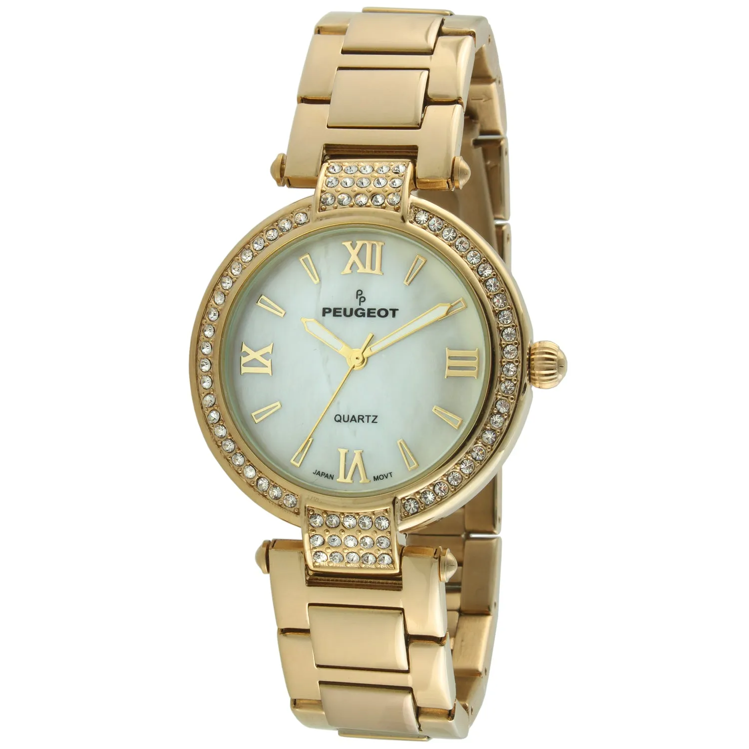 Women 38mm  Gold Plated Bracelet Watch With Crystal Bezel