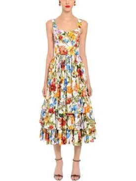 Women’s Bamboo Printed Tiered Midi Dress