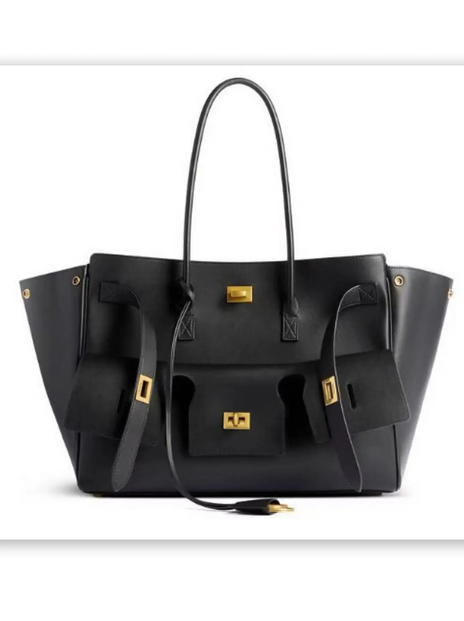 Women’s Black Large Carry-All Travel Tote with Gold-Tone Hardware