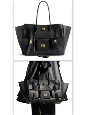 Women’s Black Large Carry-All Travel Tote with Gold-Tone Hardware