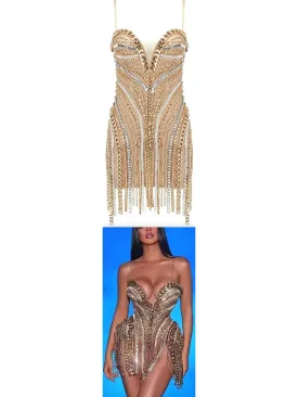 Women’s Chain and Crystal-Embellished Mesh Mini Dress